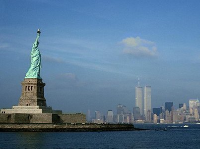 Lady Liberty watching over the twin towers before 9/11